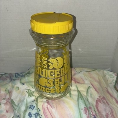 Vintage Glass Juice Container With Screw On Lid Yellow Lemonade