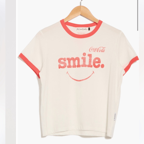 The Laundry Room Coca Cola Smile Graphic Ringer T-Shirt NWT - Picture 5 of 9