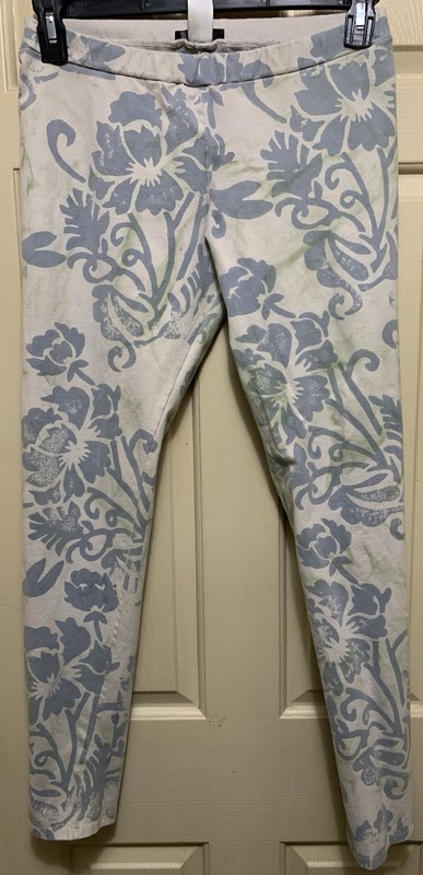 T party Ivory Leggings Blue Floral Print L Boho Cotton Blend Cottage Core  