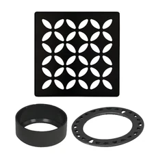 Schluter Kerdi- 4in Matte Black Square Drain Floral Shower Grate Kit