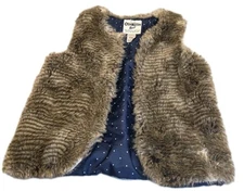 Oshkosh B'Gosh Girl's Sleeveless Shaggy Faux Fur Jacket Vest 6X  Brown Navy Blue