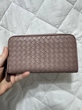 Authentic Bottega Veneta Zipper Wallet Pink Mauve Excellent Shape