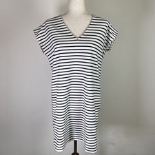 J Crew Striped Dress Size Small Blue Ivory Coastal FLAW* Beachy Vacation V Neck
