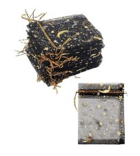 200 Organza Gift  Jewelry Bags Moon  Stars Drawstring Pouches New Black Gold