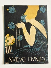 Antique Art Deco Nuevo Mundo Cover – Elegant Woman with Pearls by G. Pérez