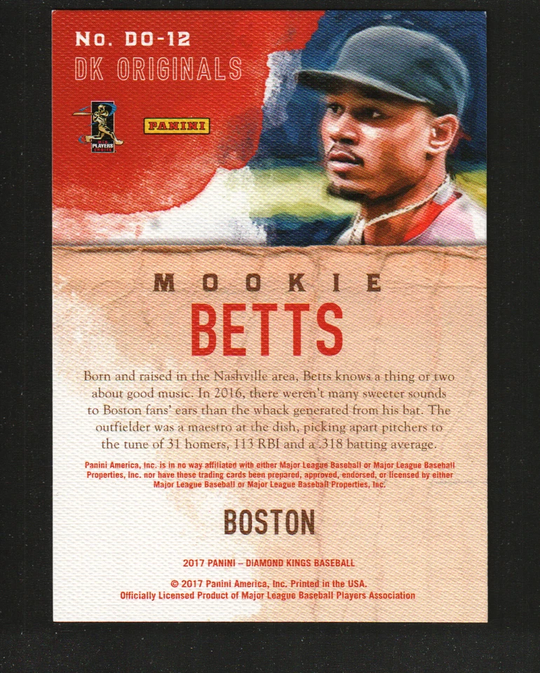 2017 Panini Diamond Kings DK Originals #DO-12 - Mookie Betts  17-1387 - Image 2 of 2