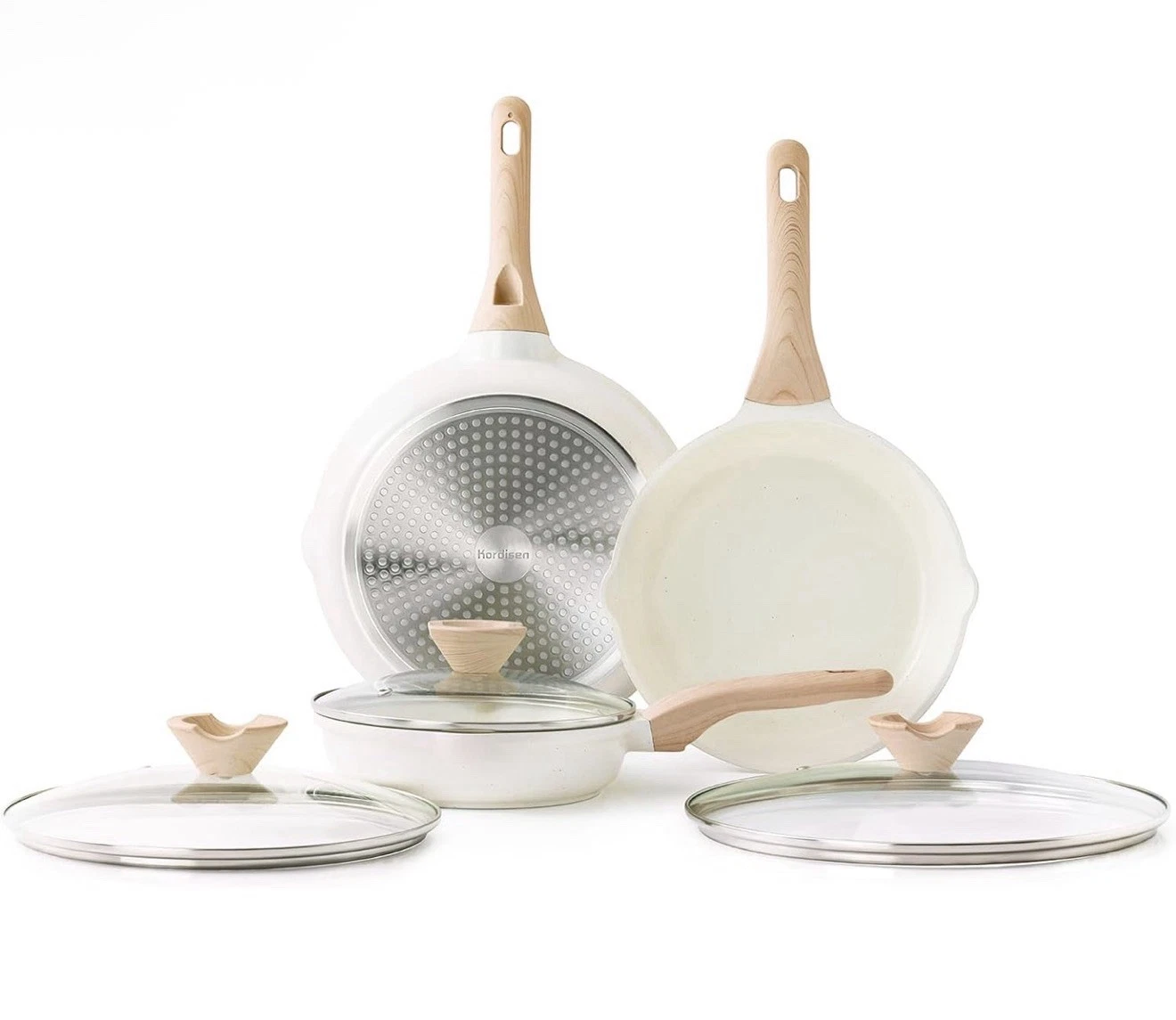 Kordisen Ceramic Nonstick Frying Pan Skillet Set with Lid, 3 Piece Ceramic Pans