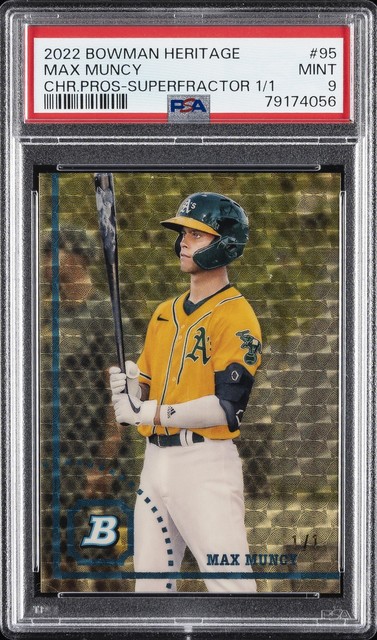 2022 BOWMAN HERITAGE CHROME PROSPECTS SUPERFRACTOR 1/1 #95 MAX MUNCY 1/1 PSA 9