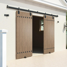 12FT Exterior Sliding Barn Door Hardware Kit 450Lbs Capacity Black Outdoor Kit