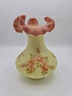 Fenton Burmese Hand Painted Pink Roses Vase 7” RB Early 1970s Signed