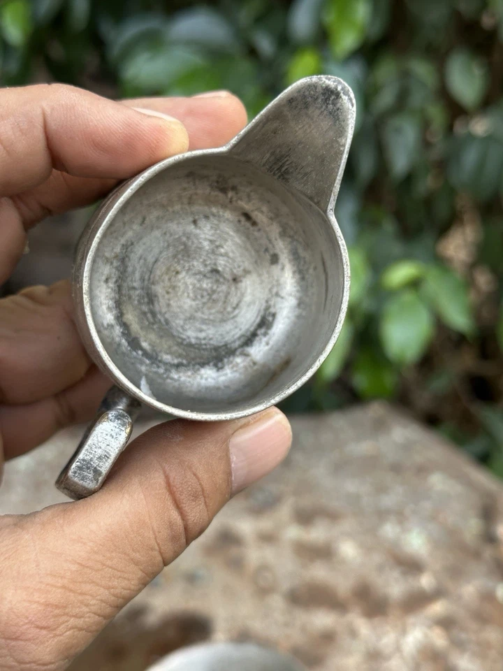 Ancient Old Brass Silver Plated pewter milk jug or creamer - Image 3 of 4