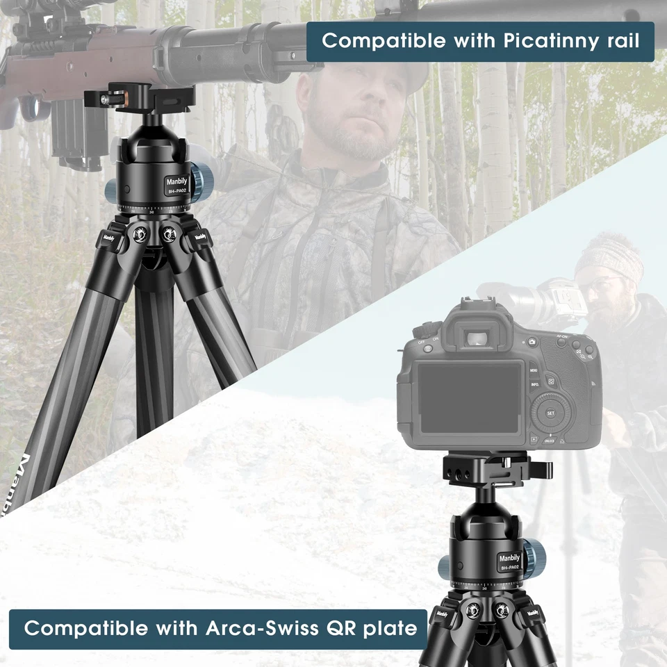 NUEVO Trípode Manbily para Disparo y Cámara Picatinny Arca Adaptador Suizo 360° Foto 3 de 4