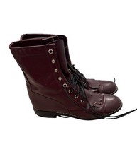 Vintage 1990s Justin Red Leather Lace Up Kiltie Roper Boots 6.5B Women Western