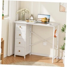 Small Desk with Drawers for Bedroom, 35.4 Inch Kids Girls Teens Student White