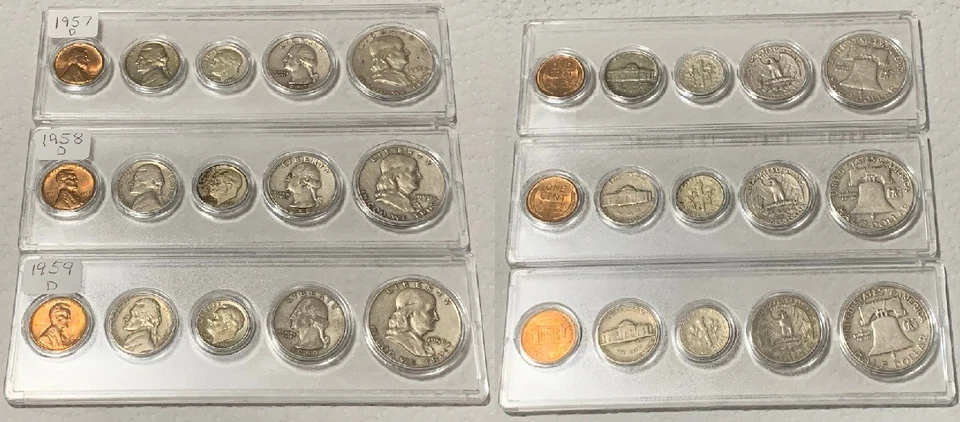 1957-D 1958-D 1959-D Cent to Half Sets (3Sets) Silver Coins - Image 3 of 3