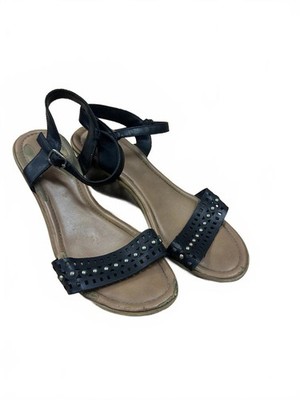 Vintage Bata schwarze Riemchen Damen Sandalen mit Nietendetail