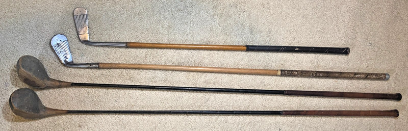 ANTIQUE LOT 4 Golf Clubs - 2 Woods, 1 Iron, 1 Putter - Wilsonian, Burke 20s/30s