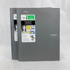 Lot of 2 Mead Five Star X-633 2 Pocket  Prong Folders School Gray Stay Put Tabs