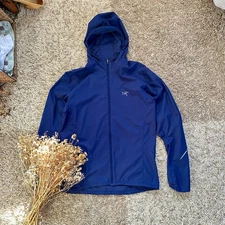 Arcteryx Incendo Hoody Windbreaker Blue Jacket Nylon Reflective Logo Mens Size S