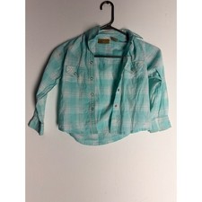 Wrangler Kids Western Snap Shirt Turquoise Plaid Metallic Silver GW1671Q XS 4/5