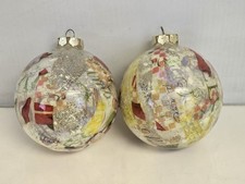 Set of 2 Christmas Holiday Tree Ball Glass Ornaments Large 5" Colorful Vintage