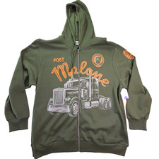 Post Malone Posty Co Truck XXL Mens Cotton Poly Fleece Burnt Olive Zip Hoodie