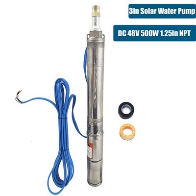 500W 3'' OD Solar Deep Well Pum Submersibl Pump Impeller DC 48V w/33ft Power Cord