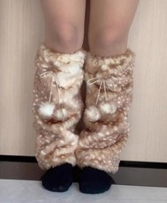 Women's Brown Faux Fur Deer Leg Warmers - Whimsy Twee Animal Print Deer Print