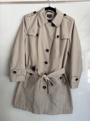 M&S Collection Beige Belted Trench Coat Button Front Pockets Women s 14
