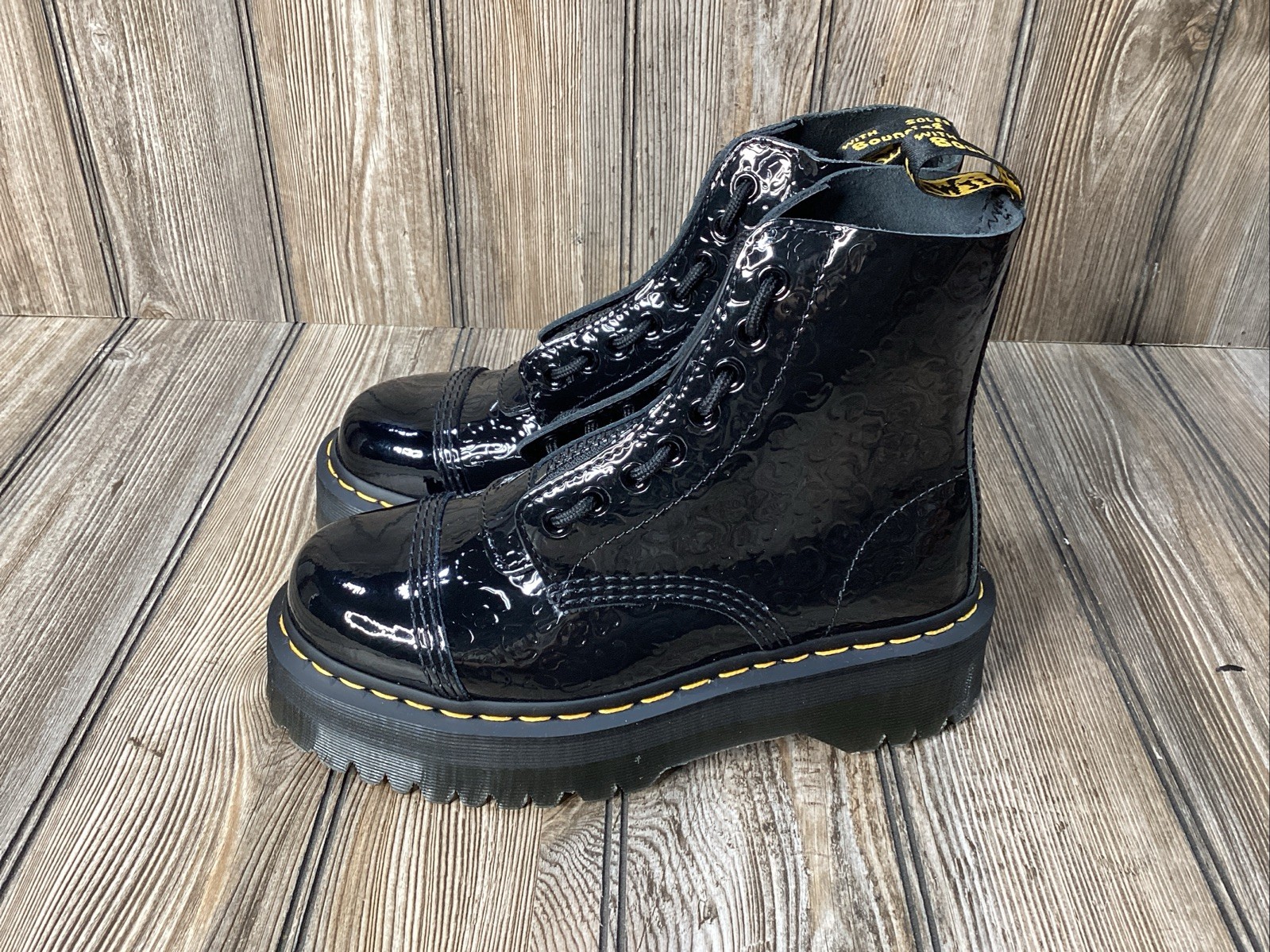 NEW Dr. Doc Martens Womens Sinclair Black Leopard Embossed Leather Boots Size 7 thumbnail 2