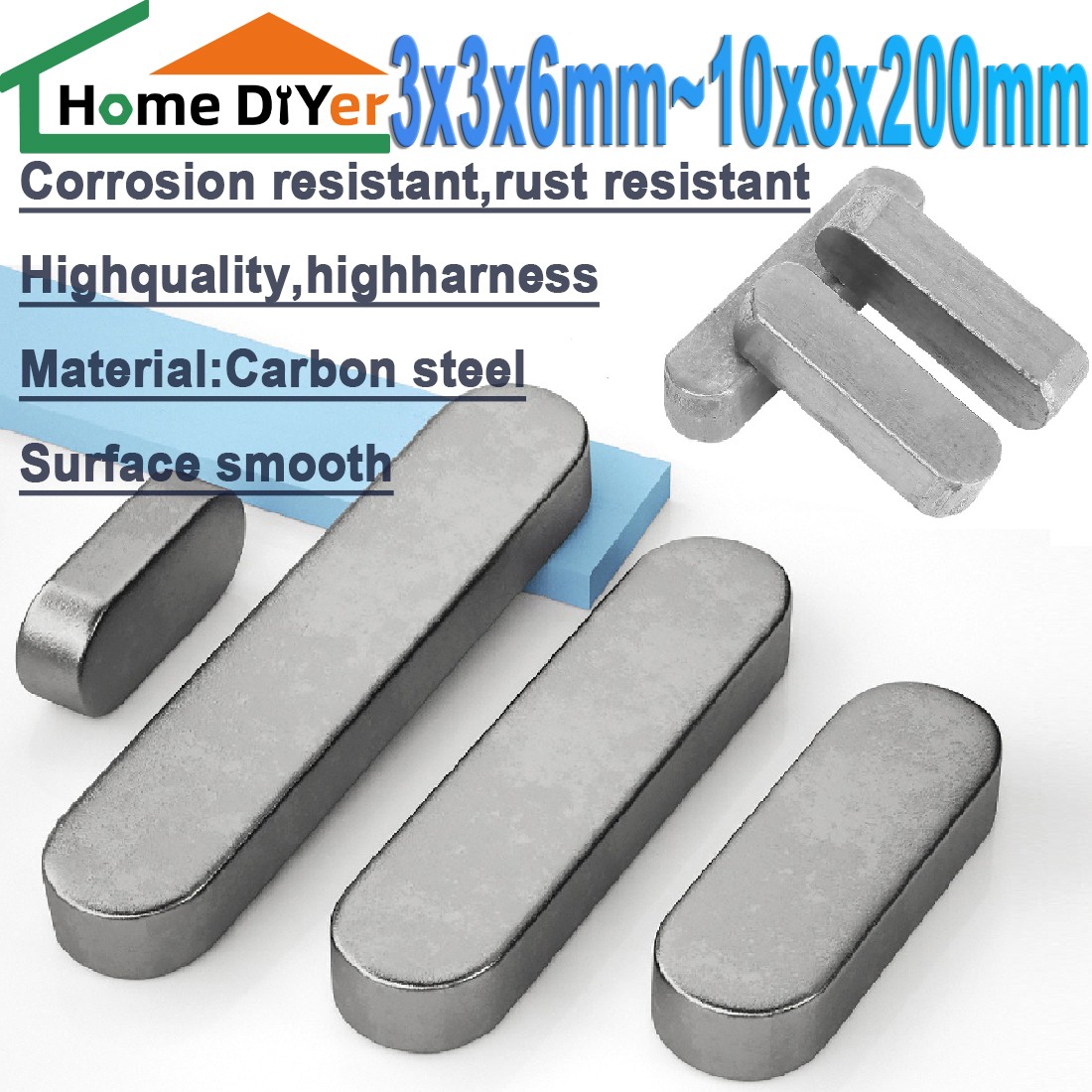 Carbon Steel 3x3x6-10x8x200mm Round Ended Feather Key Parallel Drive Shaft Keys