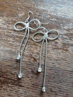 Vtg Silver Tone Snake Rope Chain Earrings Long Bow Rhinestones Hook Dangle Drop — photo 1