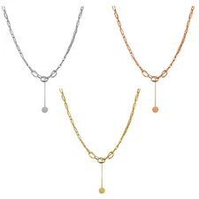 Women's Lariat Y-Drop Multi-Layered Stainless Steel Round Pendant Necklace Gift