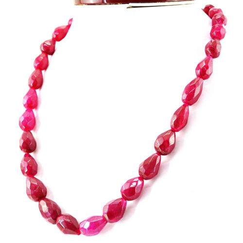 GENUINE 440.00 CTS EARTH MINED RED RUBY PEAR SHAPE FACETED BEADS NECKLACE (RS) - Picture 1 of 3