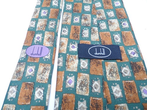 Dunhill Mens Tie Green Geometric Pattern Necktie Made in Italy - Picture 4 of 10