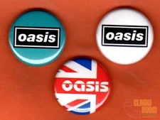 Set of three 1" Oasis pins buttons rock band UK Wonderwall