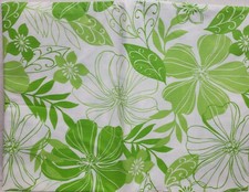 Peva Vinyl Flannel Back Tablecloth,52"x70"Oblong, LIGHT GREEN  WHITE FLOWERS,BH