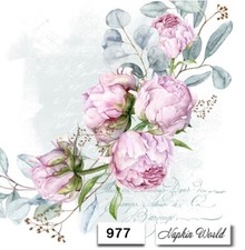  977 TWO Individual Paper LUNCHEON Decoupage Napkins - PINK ROSES SCRIPT FLOWER