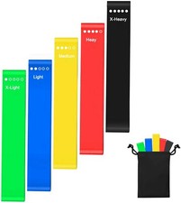 Resistance Loop Exercise Bands Set w/ Instruction Guide and Carry Bag, Set of 5