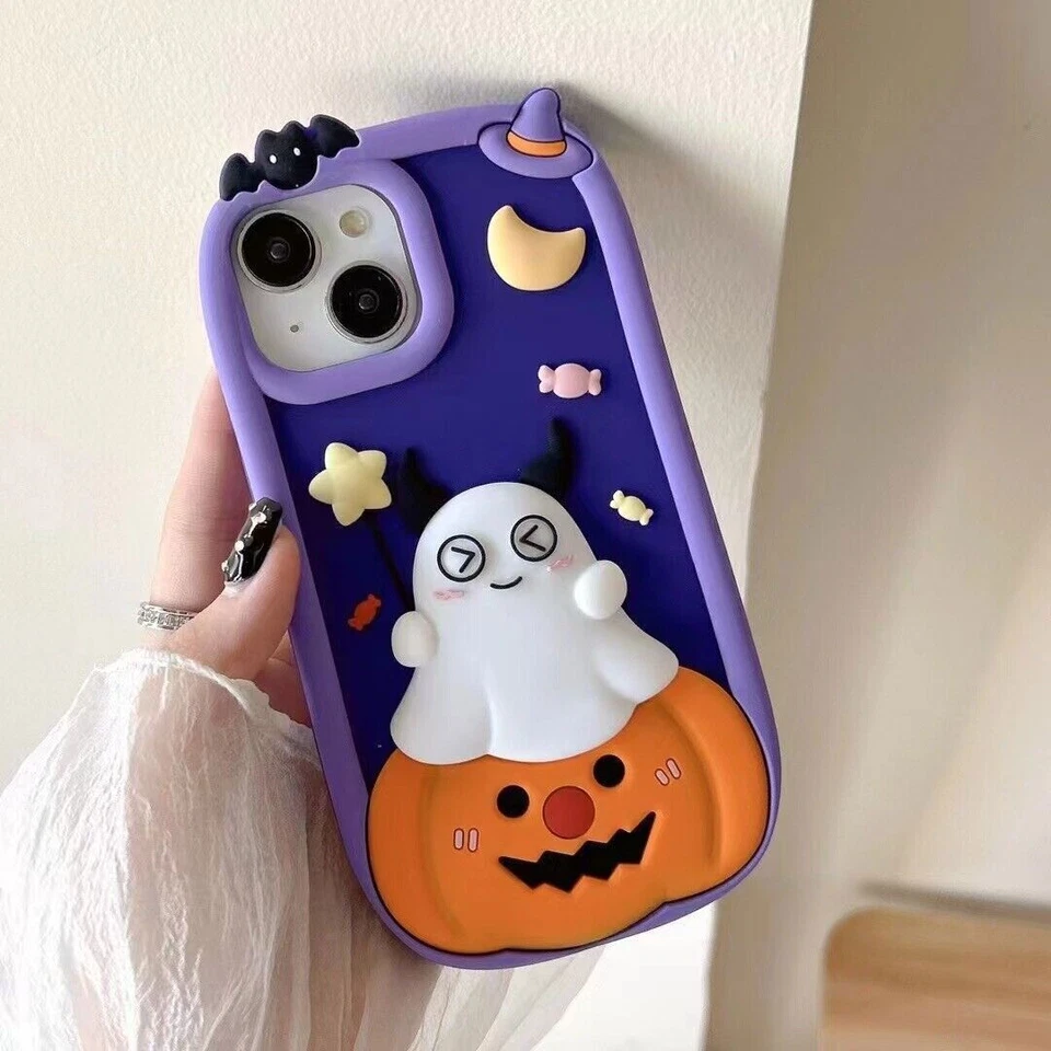 3D Soft Silicone Ghost Pumpkin Cover Case For 16 15 14 13 12 Pro Max 11 - Image 4 of 4