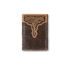Ariat Croc Printed Trifold Brown Leather Wallet A3552902