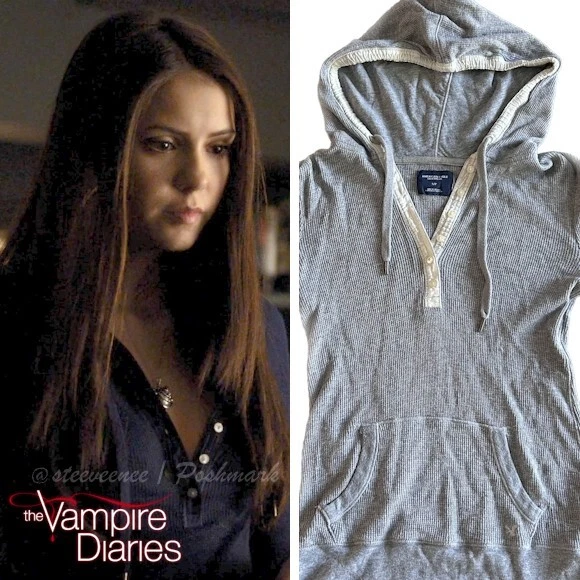 American Eagle Outfitters Waffle Knit Thermal Hoodie S ALT ASO Elena Gilbert