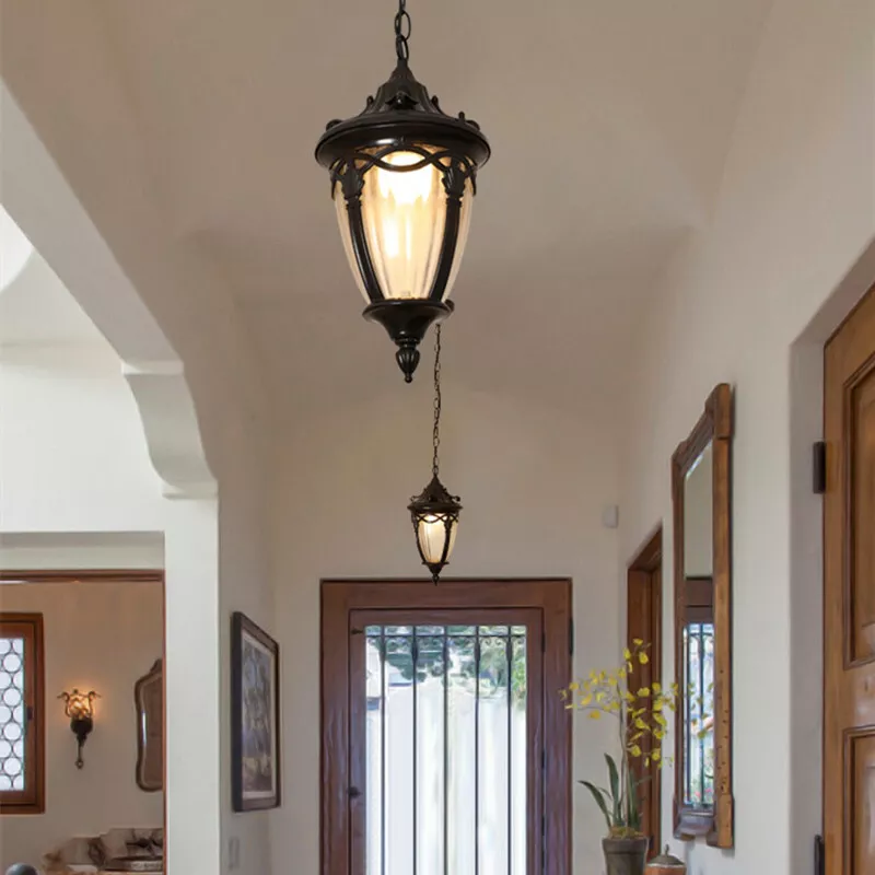 Outdoor Pendant Light Garden Black Lamp Glass Ceiling Lights Chandelier Lighting
