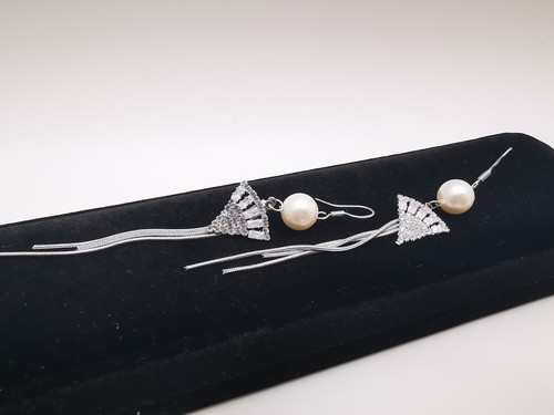 Real 10mm Crystal Pearl Drop Earrings Crystals in Hallmarked 925 Sterling Silver - Picture 14 of 22
