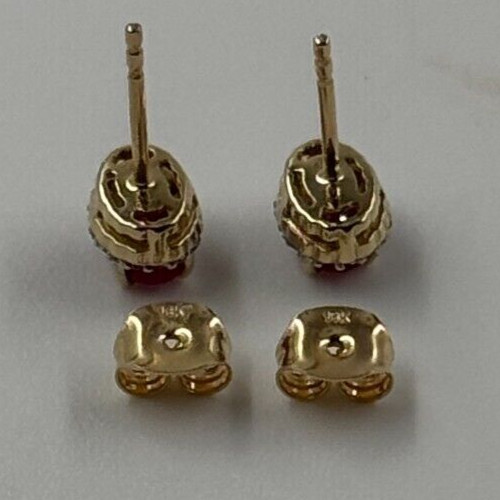 14K Solid Yellow Gold Oval Ruby & Diamond Halo St… - image 12