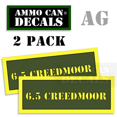 6.5 Creedmoor Ammo Can Decal Sticker – 2-Pack – Army Green With Yellow Text – Wrapped In Ink