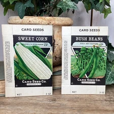1920s Unused Litho Cardboard Packages Card Seed Co. Bush Beans & Sweet Corn