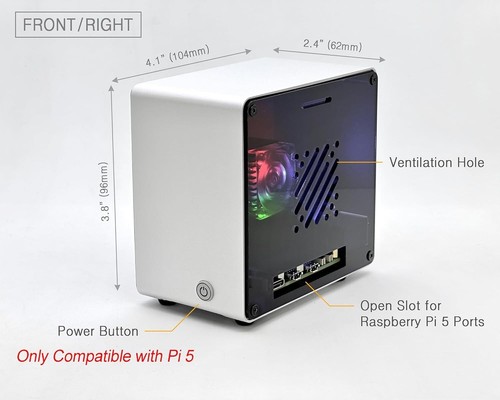 Aluminum Mini Tower Case for Raspberry Pi 5 with RGB Cooling Fan - Silver - Picture 5 of 10
