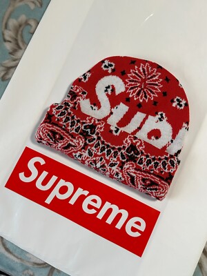 SUPREME BIG LOGO BEANIE (RED BANDANA) FW24 S LOGO CASHMERE WOOL