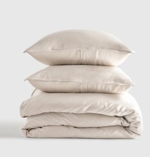 Quince Organic Bamboo Full/Queen Duvet Cover Set Sand Shams 300TC 92  x88  